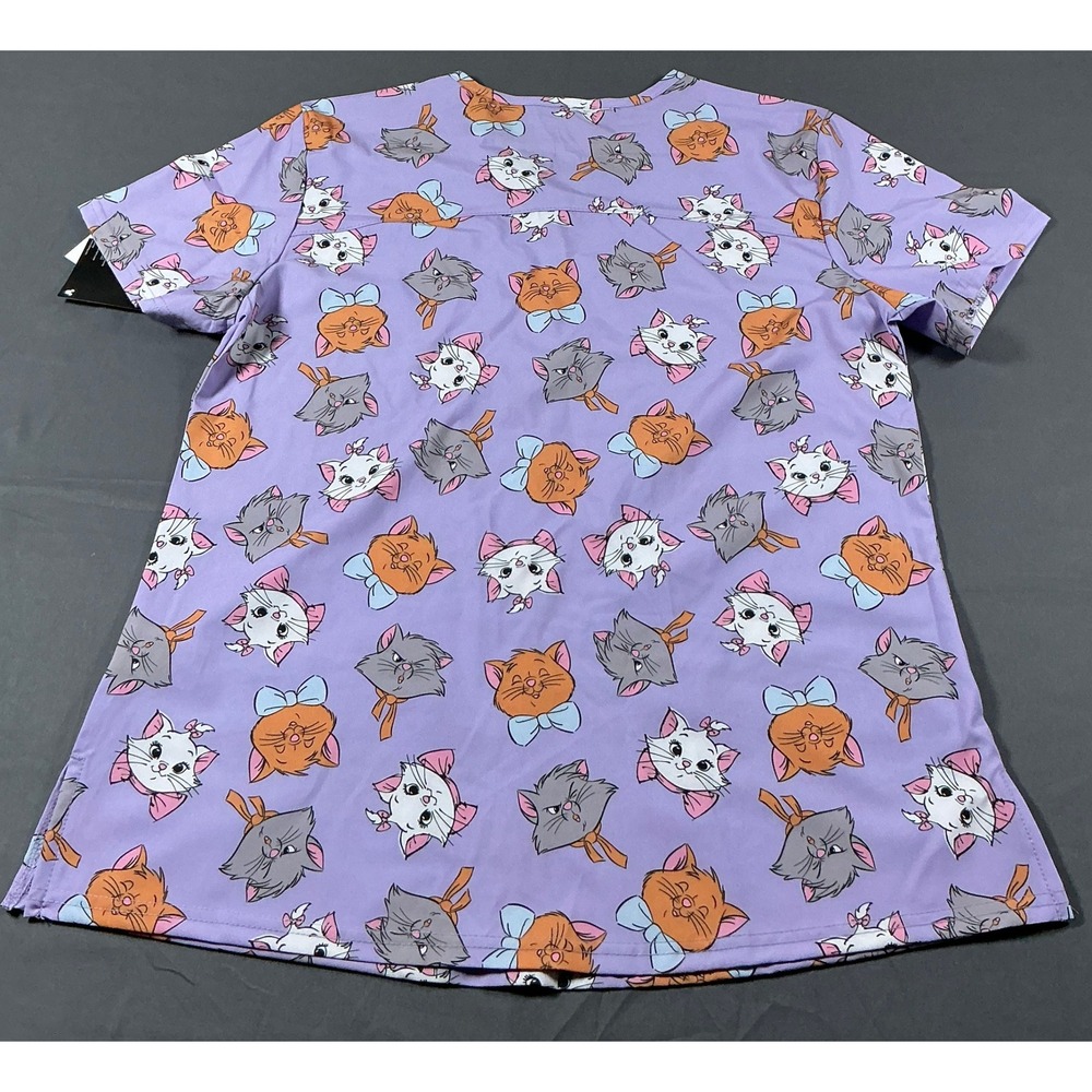 Disney Aristocats Womens Scrub Top Lavender Marie Cat V-Neck Size M New - Picture 8 of 12